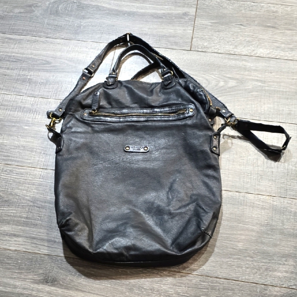 ABACO Made In France . Chic Black Leather Women's Shoulder Bag